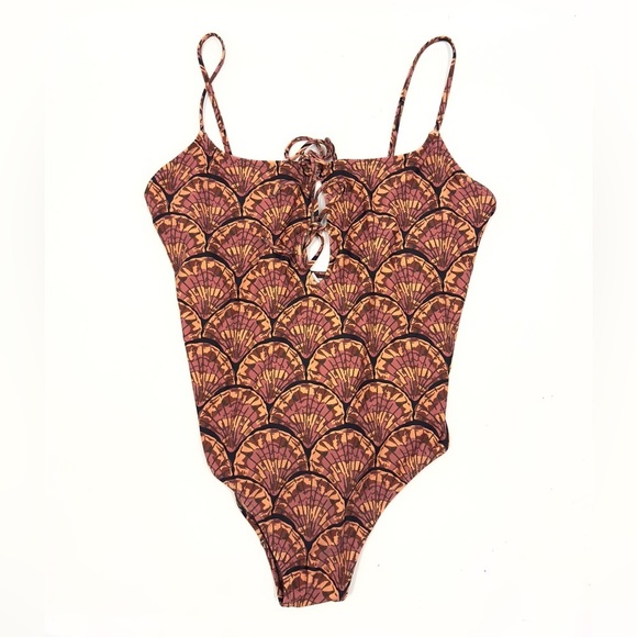 Madewell Second Wave One Piece Swimsuit Large Painted Seashells Boho Tie Front - Picture 3 of 12